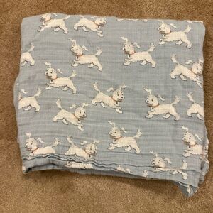 Blue Baby Swaddle with White Puppy Print